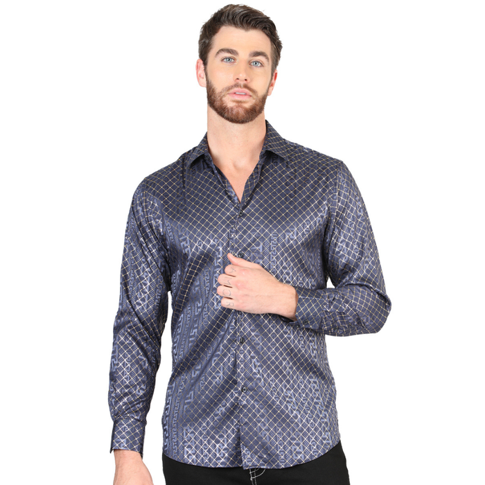 El General Men’s Burgundy Metallic Diamond Print Western Shirt – front shirt  view