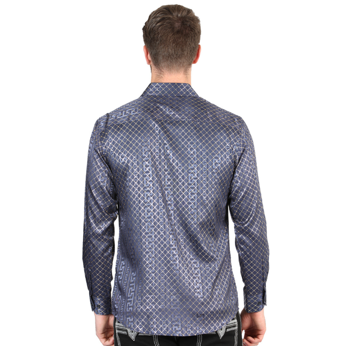 El General Men’s Burgundy Metallic Diamond Print Western Shirt – back view