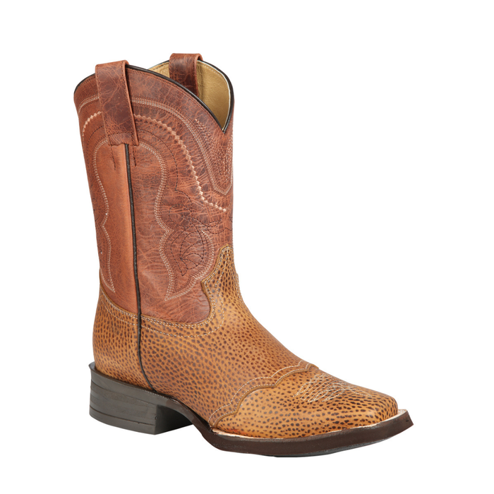 Brown cowboy boot with pattern