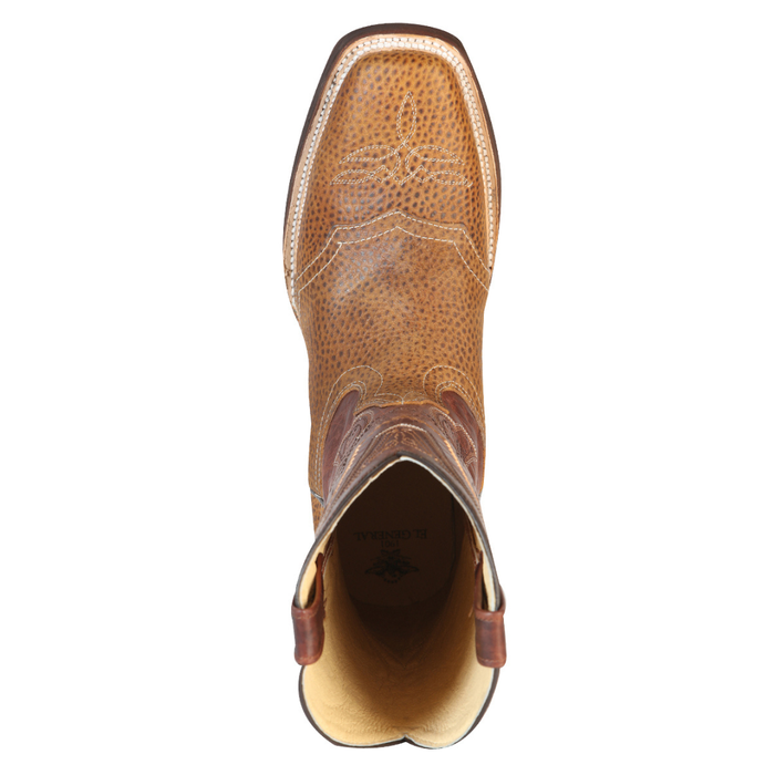 Brown cowboy boot with pattern