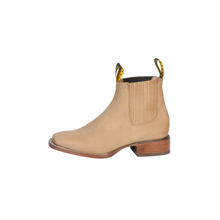 Beige ankle boot with brown sole