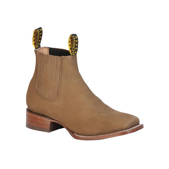 Tan Chelsea boot with a wooden sole