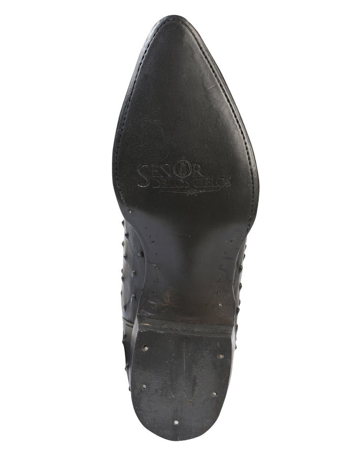 El Señor de los Cielos Men’s Western Boots - Imitation Ostrich Print Leather - Black