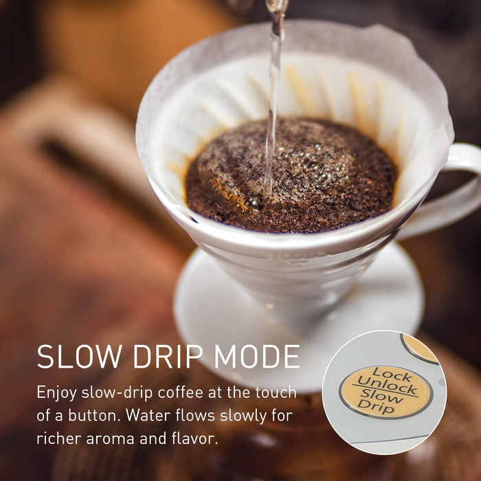 Slow Drip Mode enjoy slow-drip coffee at the touch of a button. Water flows slowly for richer aroma and flavor. Lock/Unlock Slow Drip