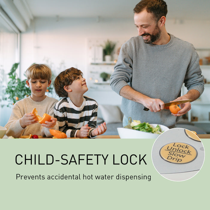 child saftey lock prevents accidental hot water dispensing