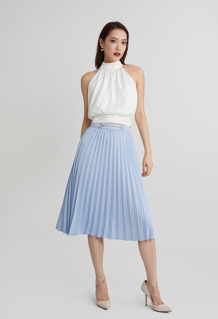 Elegant Column Pleated Midi Skirt