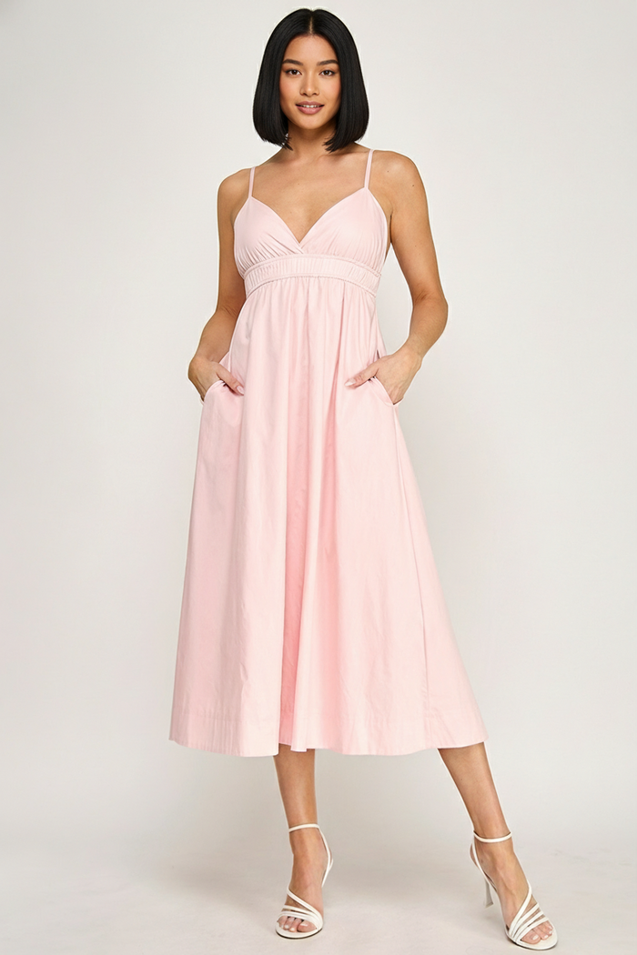 Elegant Smocked Waist Midi Dress