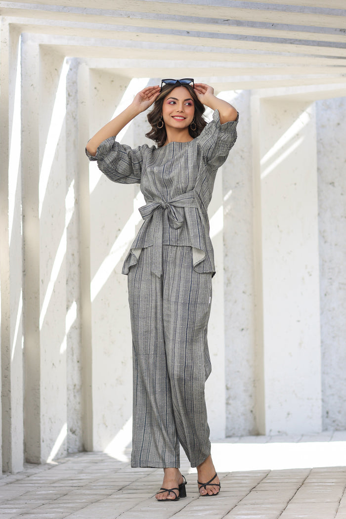Elegante on Blue front tie Russian Silk Co-ord Set