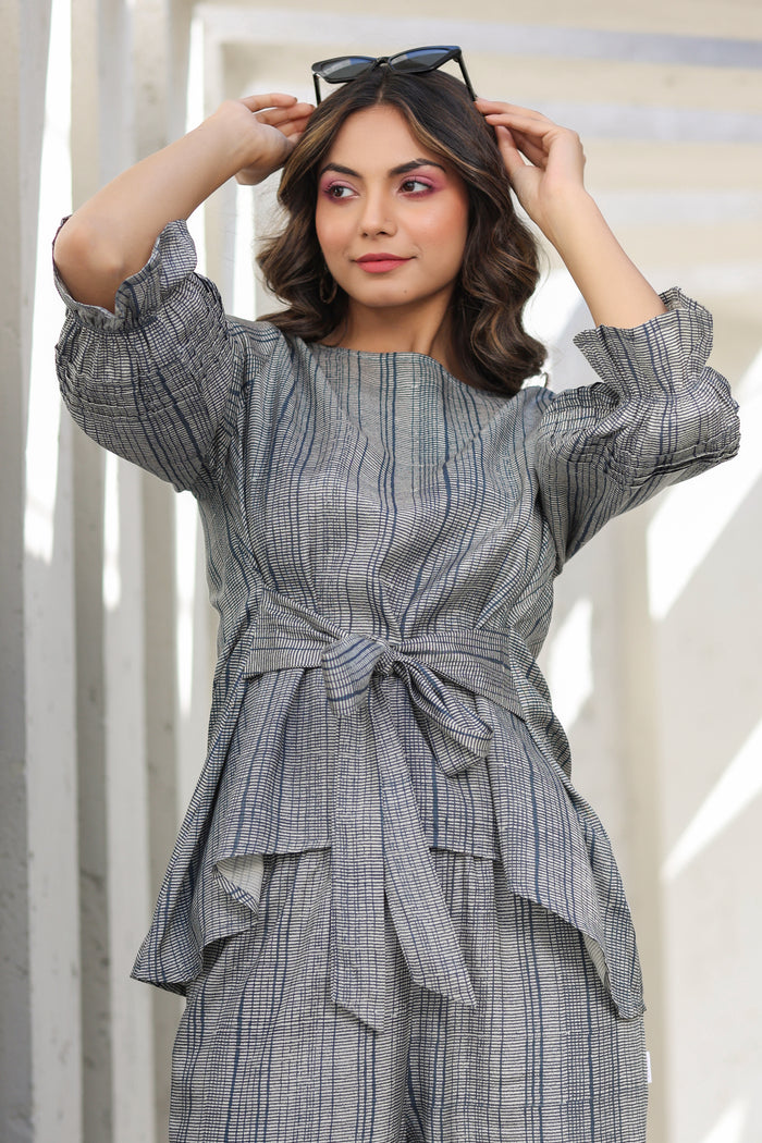 Elegante on Blue front tie Russian Silk Co-ord Set