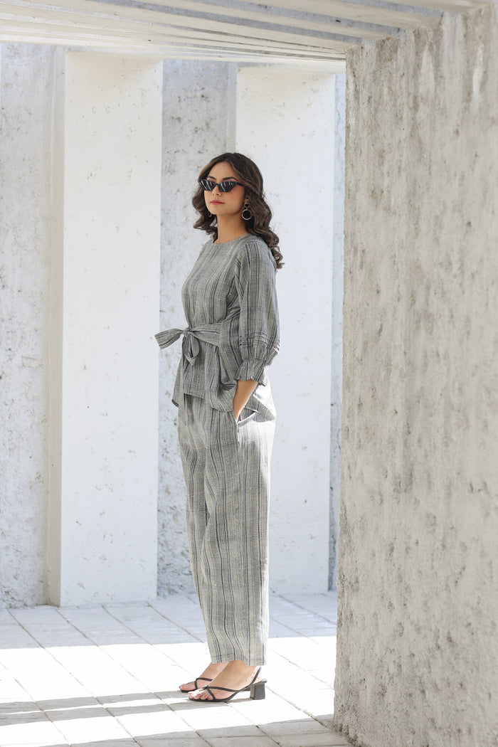 Elegante on Blue front tie Russian Silk Co-ord Set