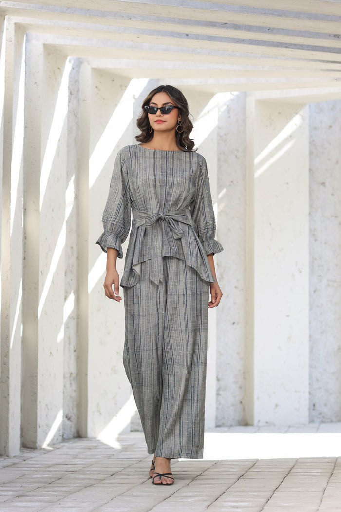 Elegante on Blue front tie Russian Silk Co-ord Set