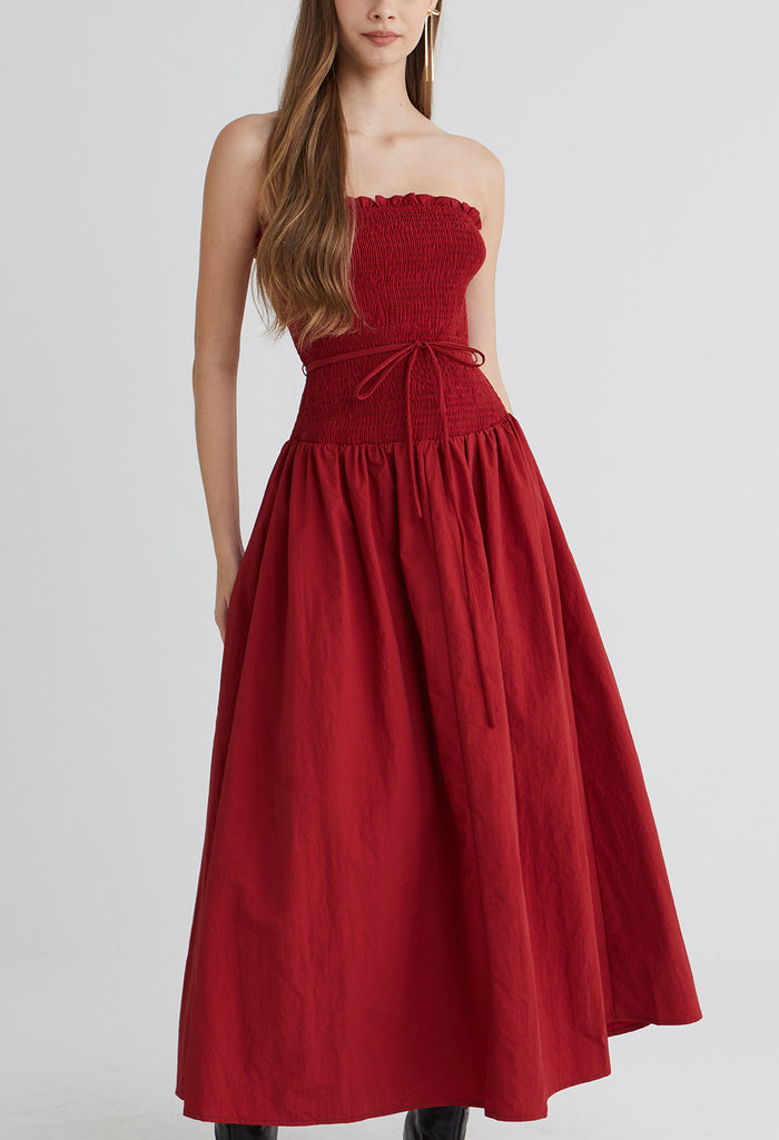 Ember Bloom Ruched Midi Dress