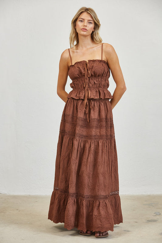 Embroidered Lace Crop Top & Maxi Skirt Set