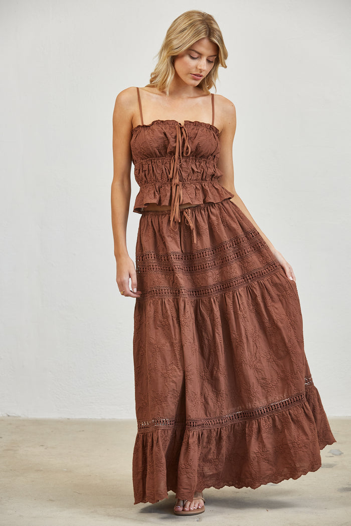 Embroidered Lace Crop Top & Maxi Skirt Set