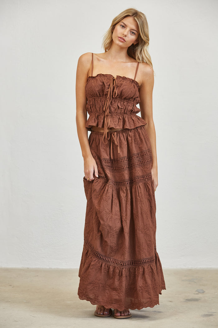 Embroidered Lace Crop Top & Maxi Skirt Set