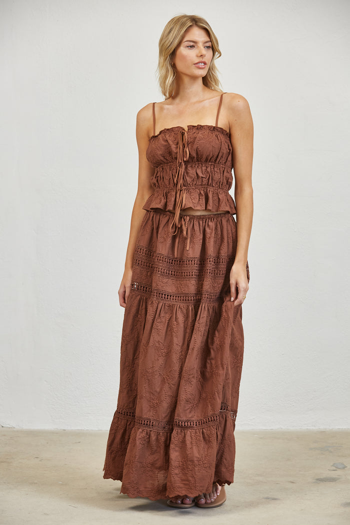 Embroidered Lace Crop Top & Maxi Skirt Set