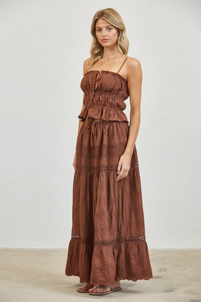 Embroidered Lace Crop Top & Maxi Skirt Set