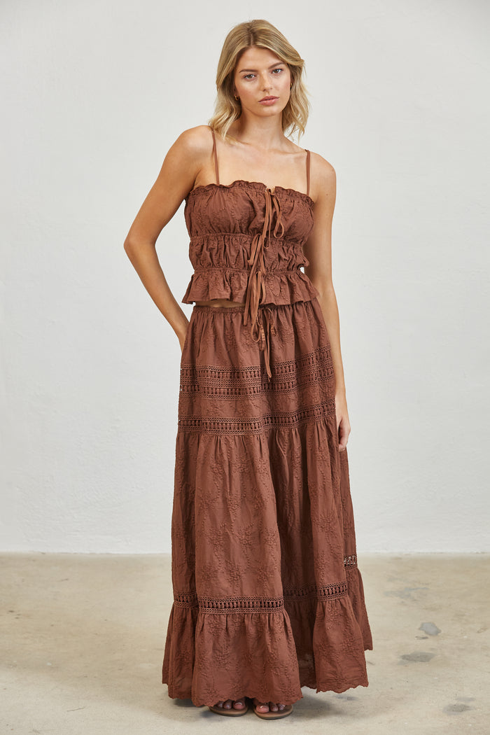 Embroidered Lace Crop Top & Maxi Skirt Set