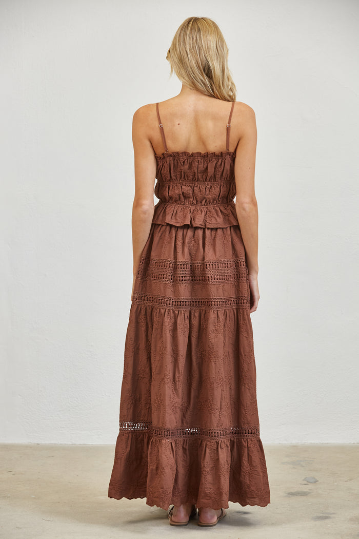 Embroidered Lace Crop Top & Maxi Skirt Set