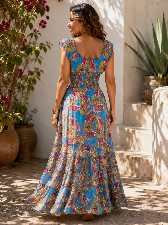 Estefani Shirred Dress Blue