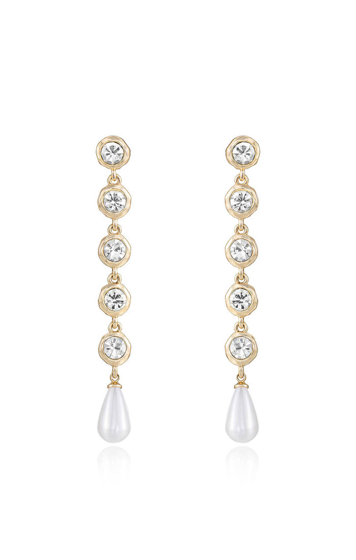 Ettika Elegantly Modern Crystal and Pearl Dangle Earrings ~ Gold