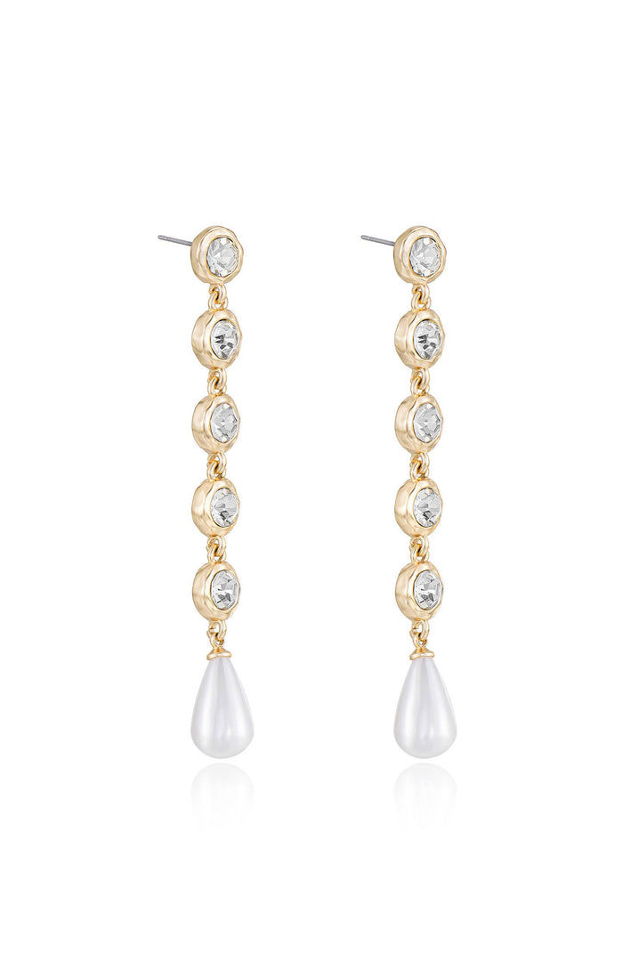 Ettika Elegantly Modern Crystal and Pearl Dangle Earrings ~ Gold