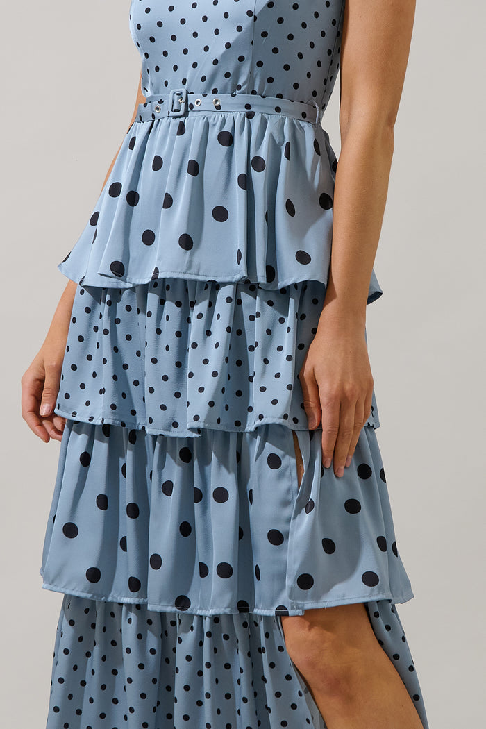 Evelia Polka Dot Tiered Midi Dress