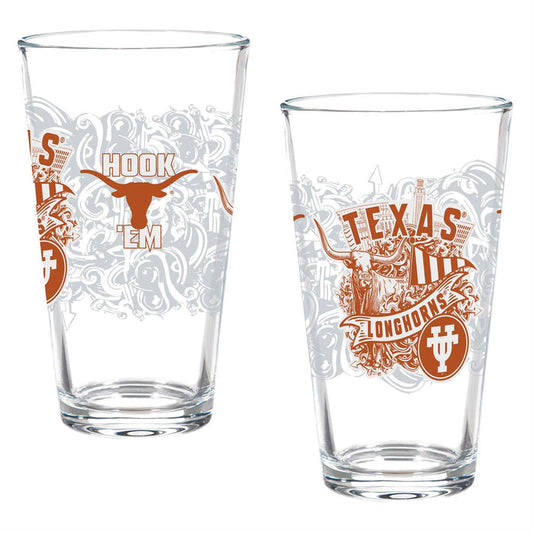 Evergreen Glass Pint University of Texas Set of 2 16oz