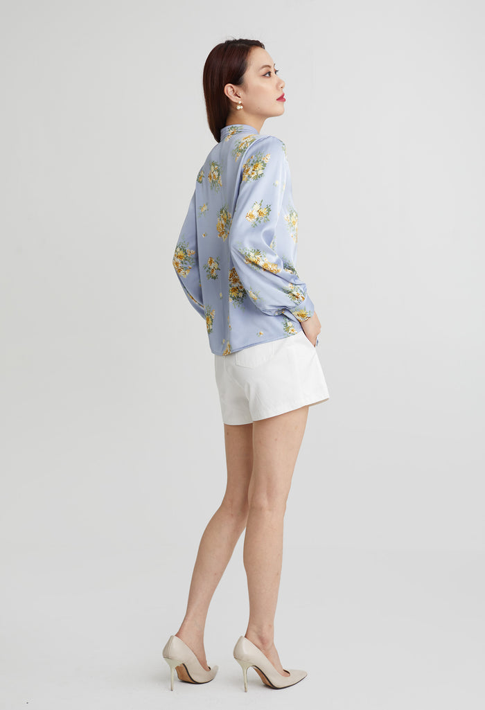 Fancy Cluster Floral Long Sleeve Blouse
