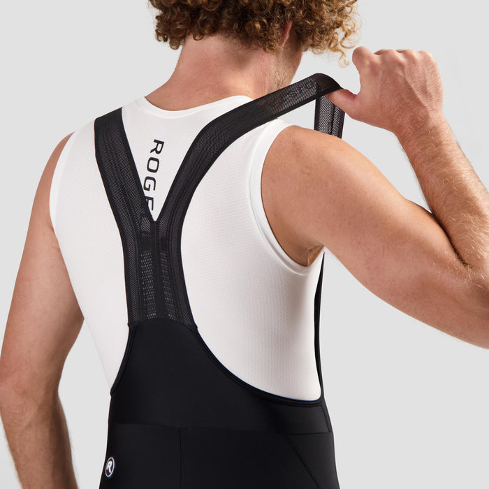 Detail van Rogelli Fast korte fietsbroek heren zwart bretels.