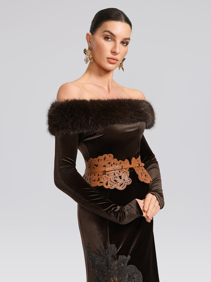 Faux-Fur Off-Shoulder Velvet Top