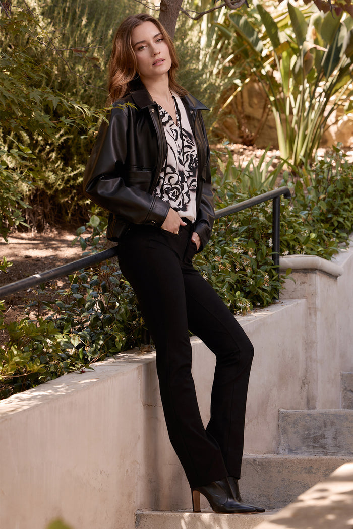 Faux Leather Baseball Jacket - Black