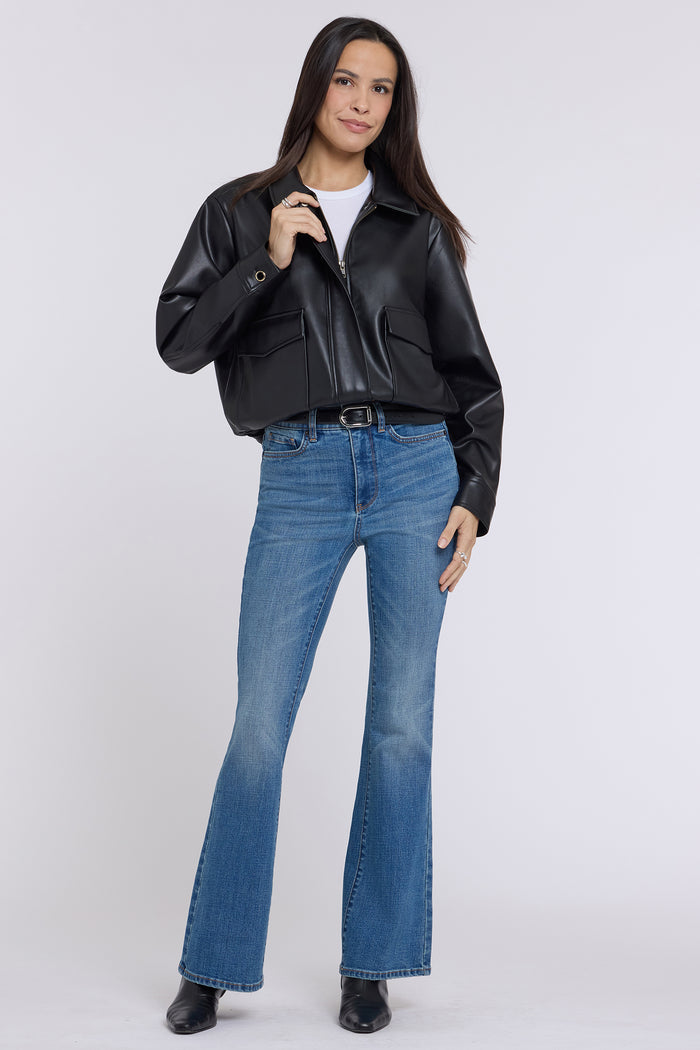 Faux Leather Baseball Jacket - Black