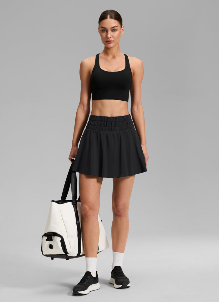 CRZ YOGA Women's Tennis Skirt Feathery-Fit Soft Flowy Skirt 16'' Black