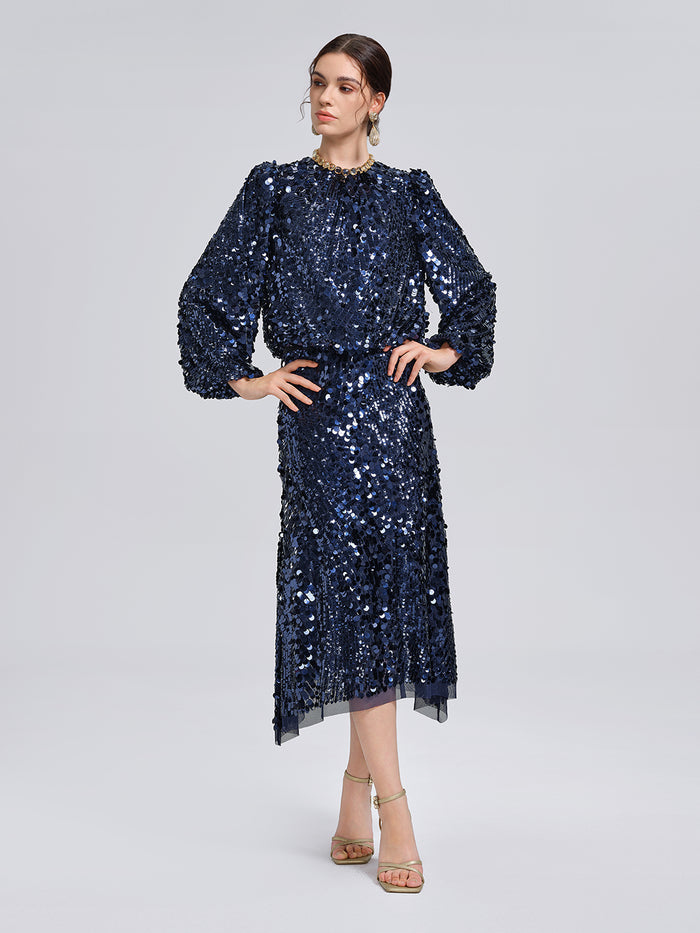 Fish-Scale Sequin Cropped Top