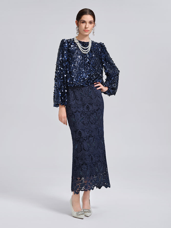 Fish-Scale Sequin Cropped Top