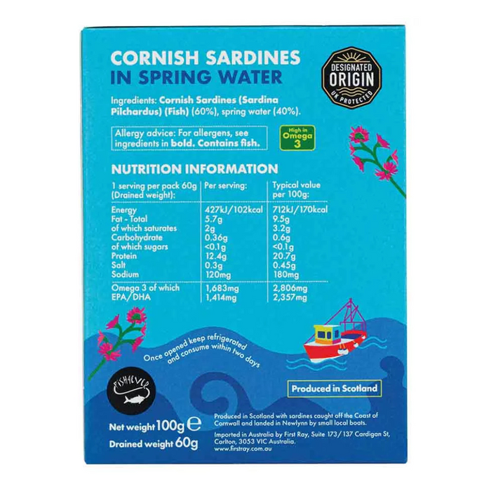 Fish4Ever Cornish Sardines in Spring Water 100g
