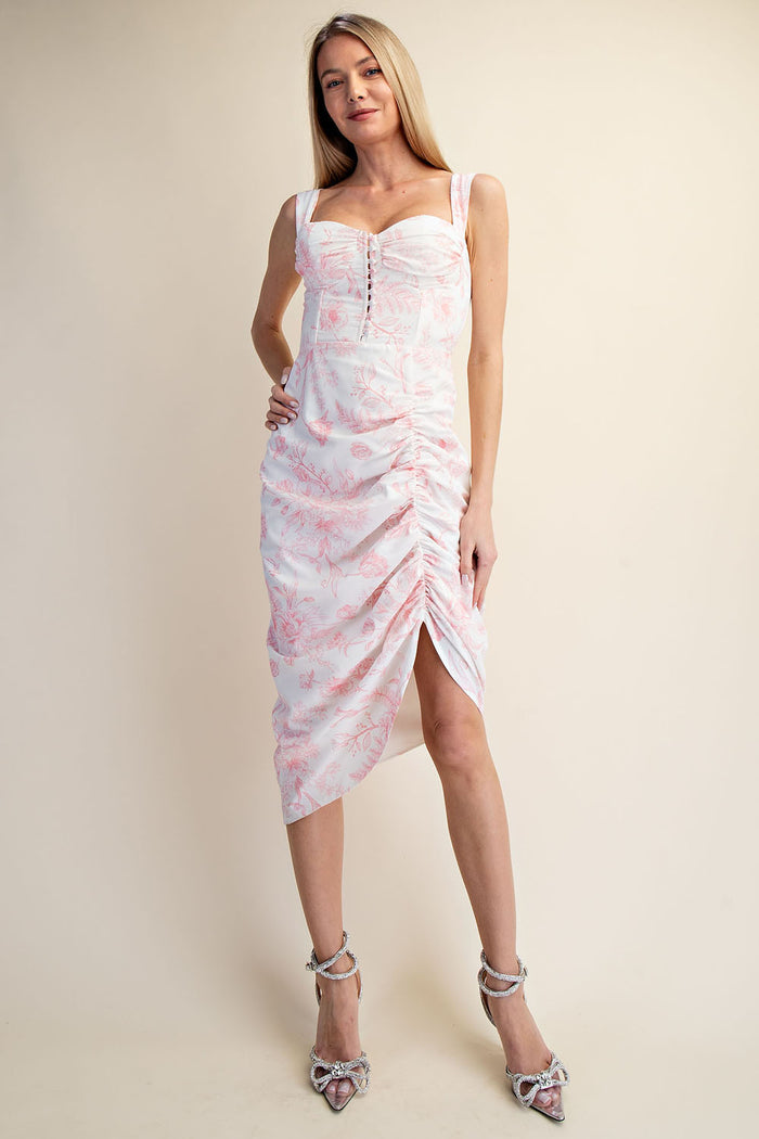 Floral Asymmetrical Bustier Corset Midi Dress