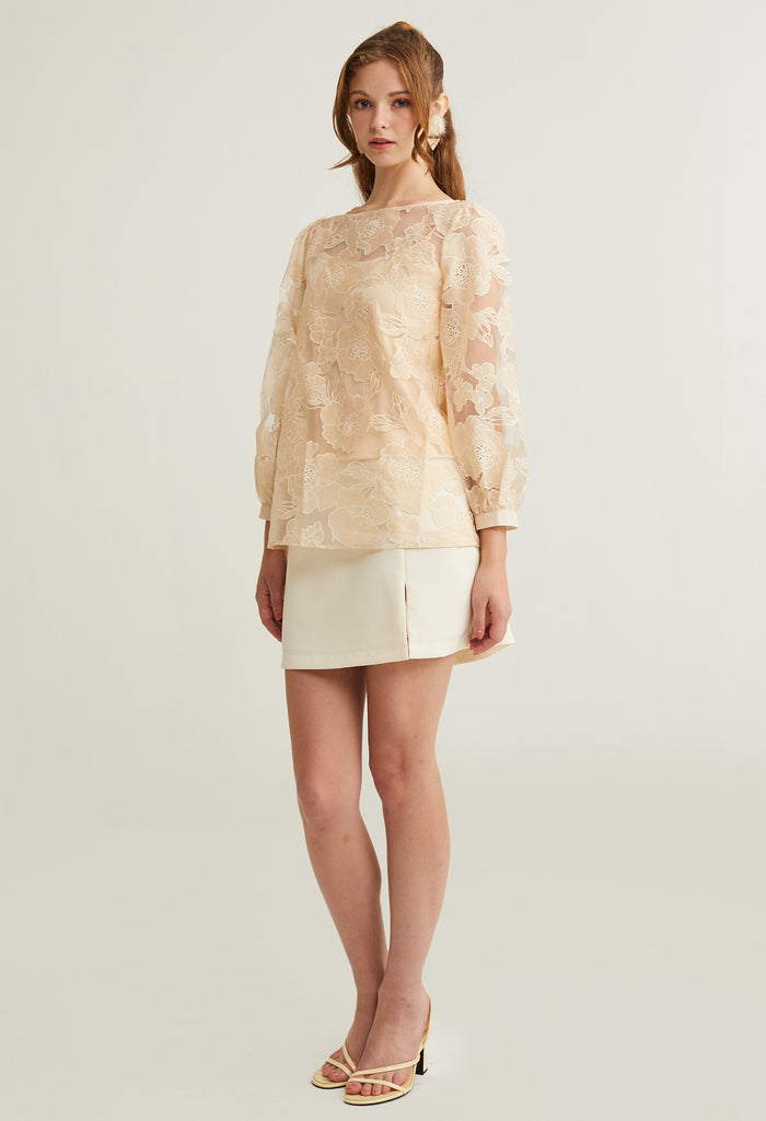 Floral Contrast Embossed Blouse