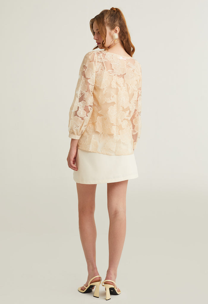 Floral Contrast Embossed Blouse
