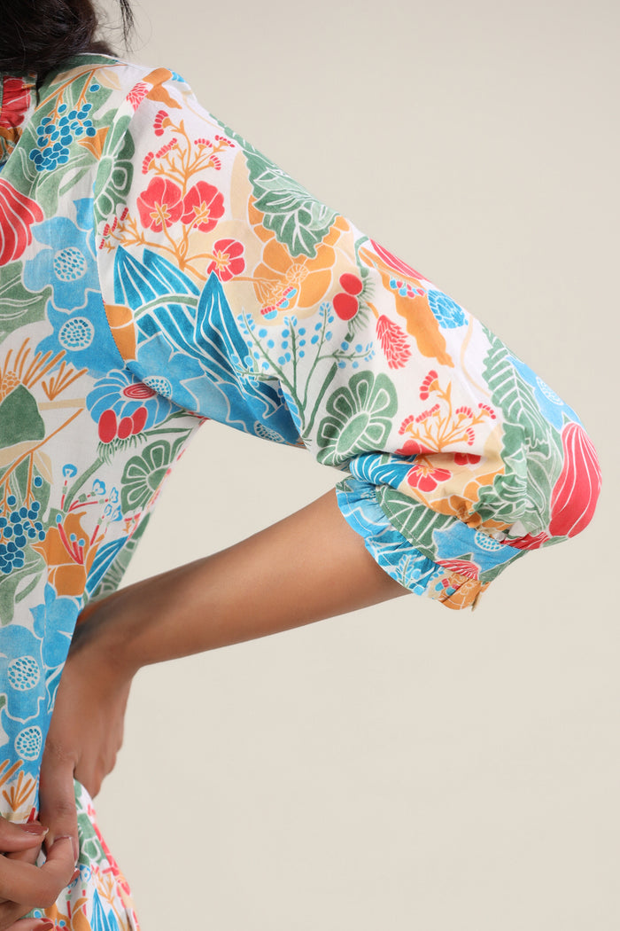 Floral Jaal on Collared Cotton Palazzo Loungewear Set