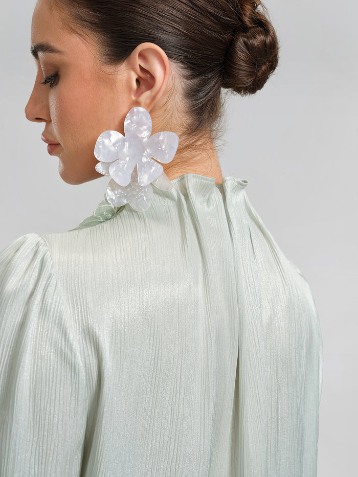 Floral Lace-Trim Puff-Sleeve Top
