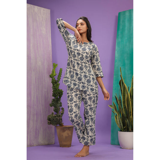 Floral Twines on Off-white Loungewear Top Set
