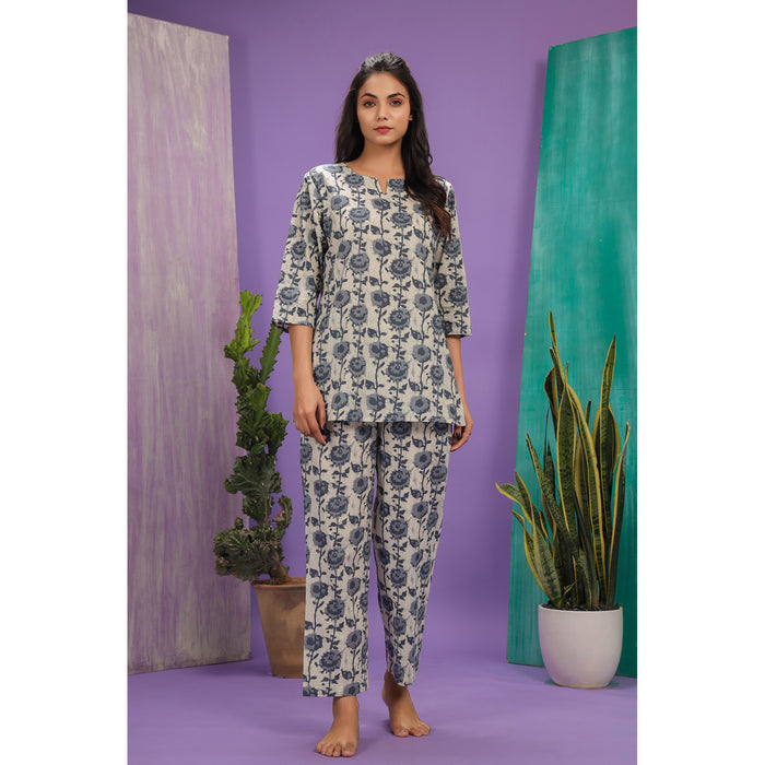 Floral Twines on Off-white Loungewear Top Set