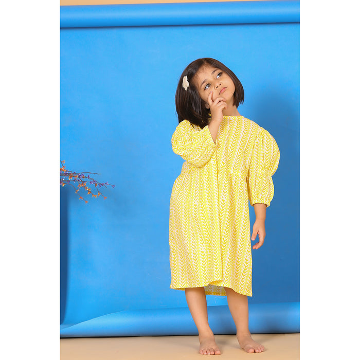 Floral Twines on Yellow Kids Cotton Dress