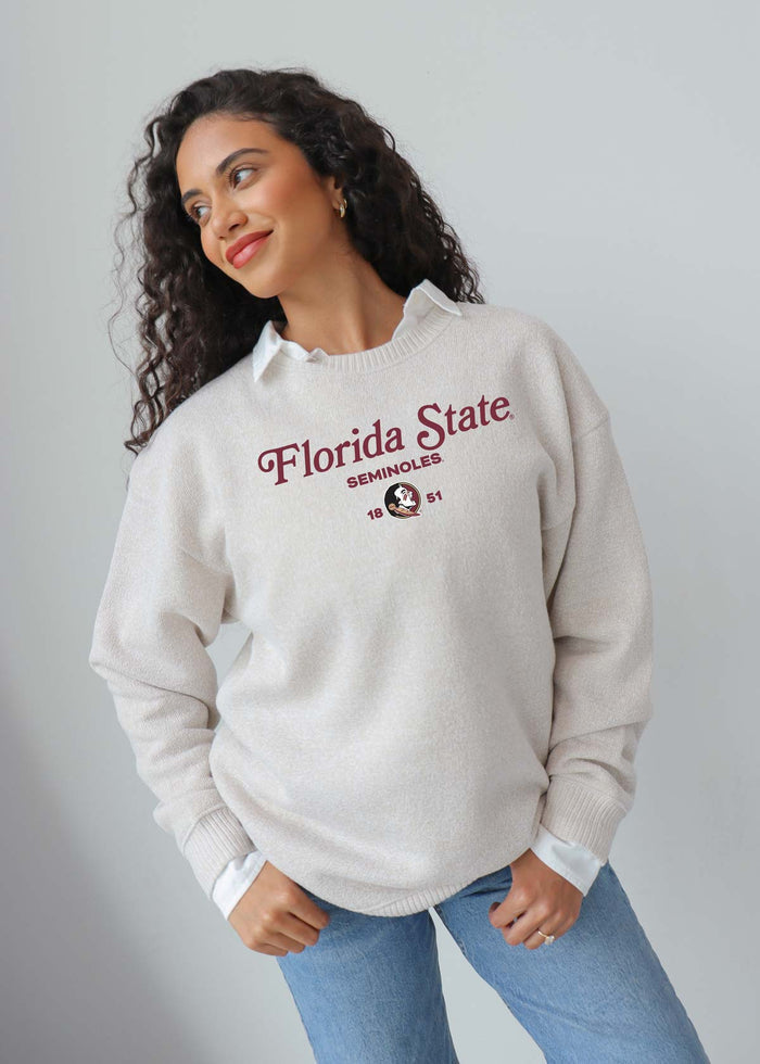 Florida State Seminoles Women's Natural Relaxed, straight Yarn-dyed brushed fleece Sweatshirt with the look of sweater, the touch of a blanket, crew neckline and ribbed neck, cuffs and hem