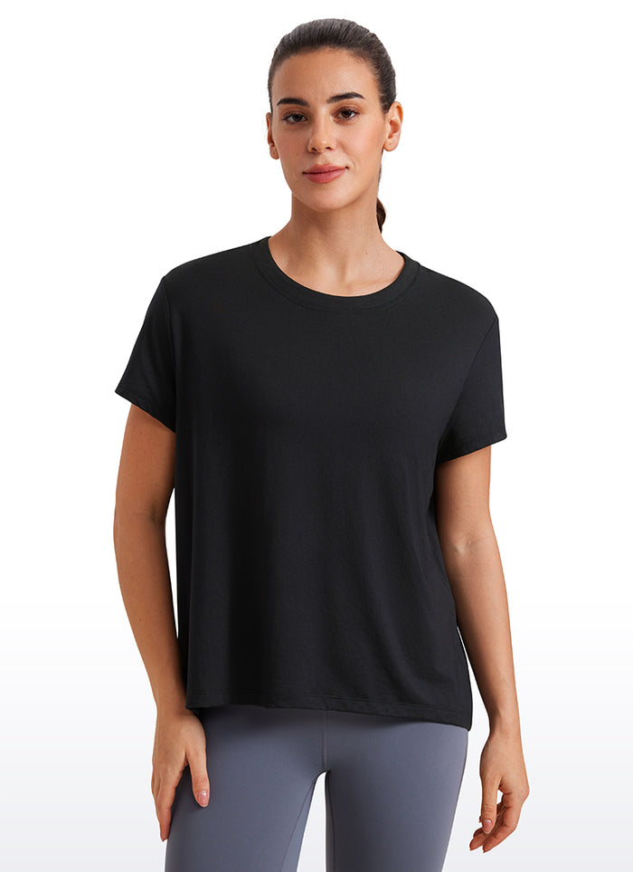 CRZ YOGA Women's Yoga Loose Fit Flowy Short Sleeves Crew Neck Black