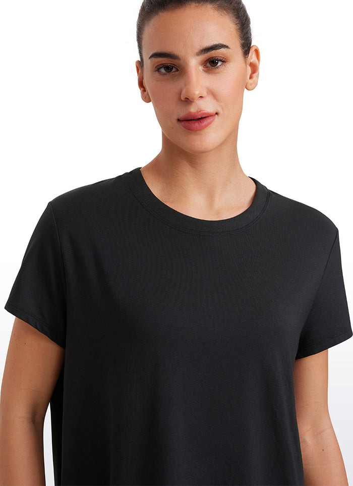 CRZ YOGA Women's Yoga Loose Fit Flowy Short Sleeves Crew Neck Black