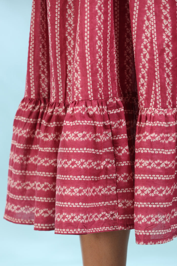 Front Bow Tie on Pink Shibori Cotton Dress