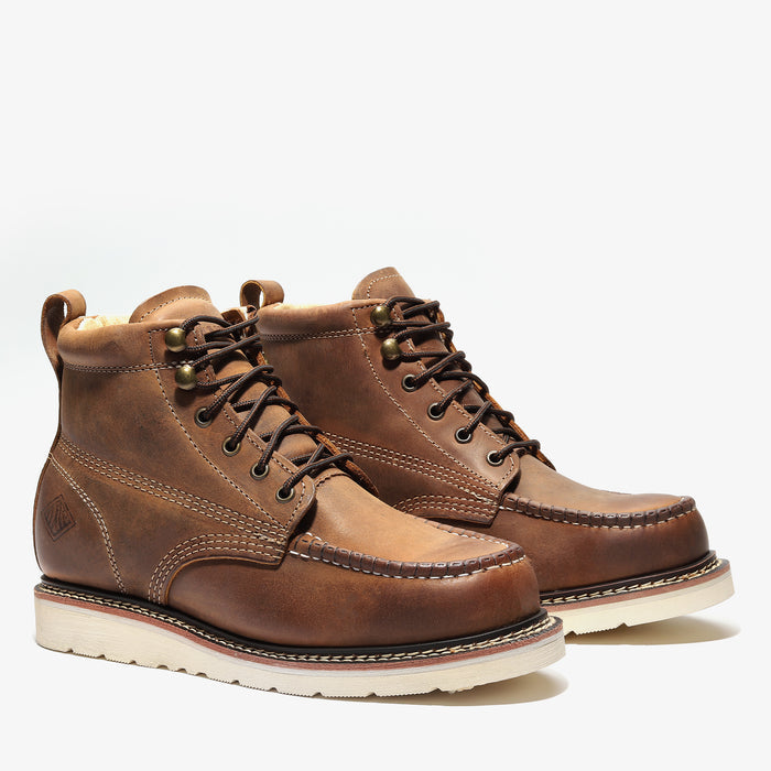 Frontier Plus 6" Men's Moc Toe Unlined Work Boot - Crazy Brown